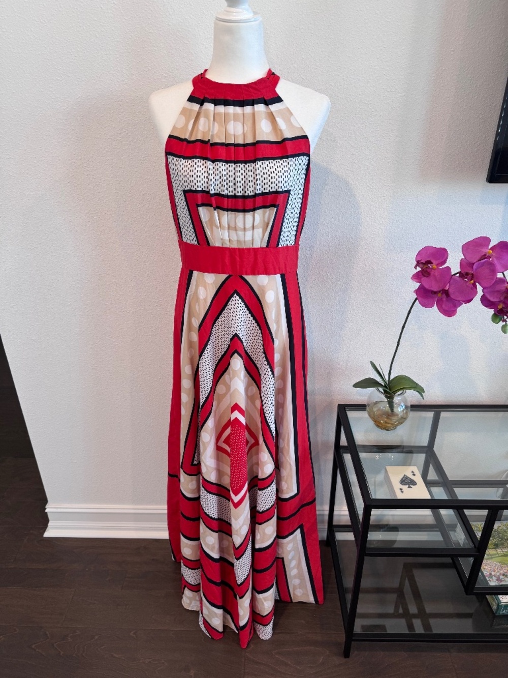 ELIZA J Women’s scarf print halter maxi dress w/geometric pattern Size 12